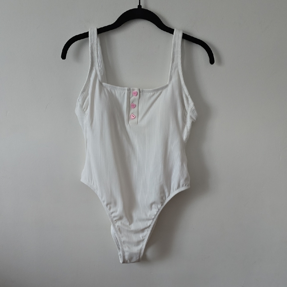 Stoney Clover Lane For Target White Ribbed One Piece Swimsuit Medium (8-10)